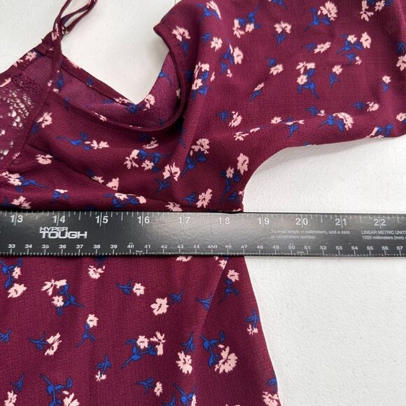 Rewind S Burgundy Floral Sleeveless Lace Detail Blouse Top Western Peasant Boho - Picture 4 of 10